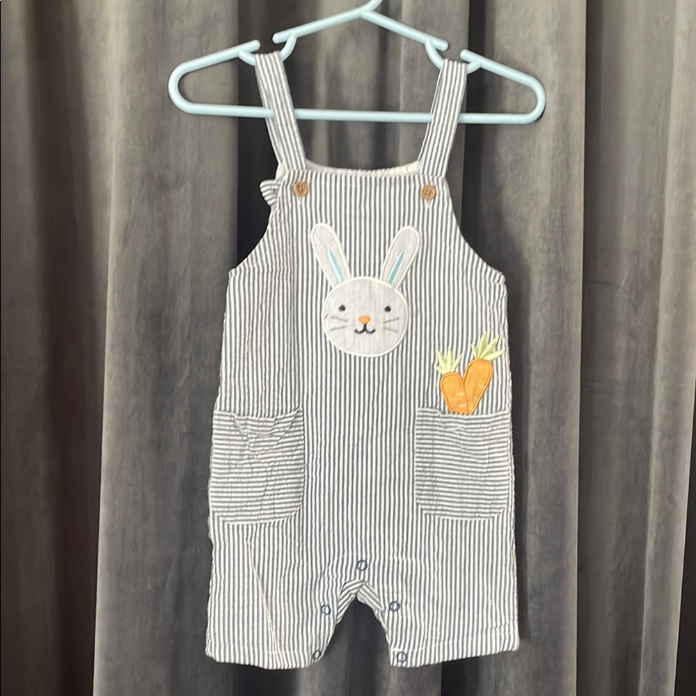 Baby Starters Blue and White Overalls with Bunny Appliqué